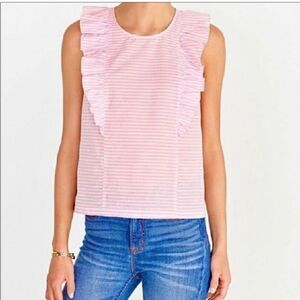 J. Crew Pink and White Stripe Ruffle Top Blouse Size 00